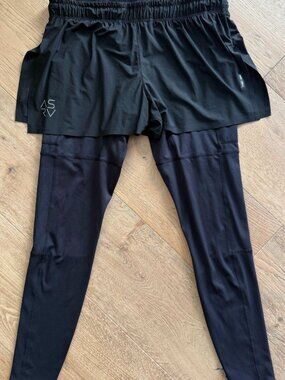 ASRV 2-in-1 Running Shorts with Built-In Leggings — Men's Large | Black | Brand